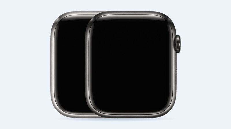 Apple Watch Series 7 titanium cases in natural and space black, front view