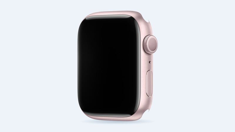 Apple Watch Series 9 in Pink aluminum, case angled view
