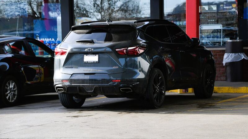 Gray 2019 Chevrolet Blazer RS parked outside, rear view