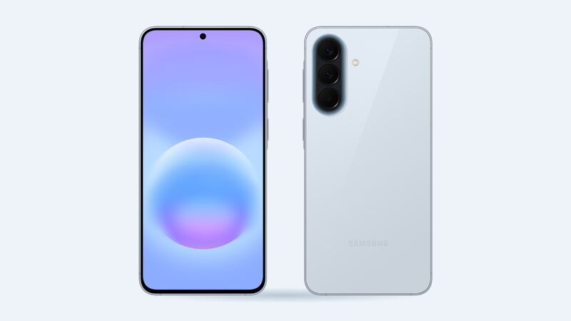 Galaxy A57 5G in light blue, front and back