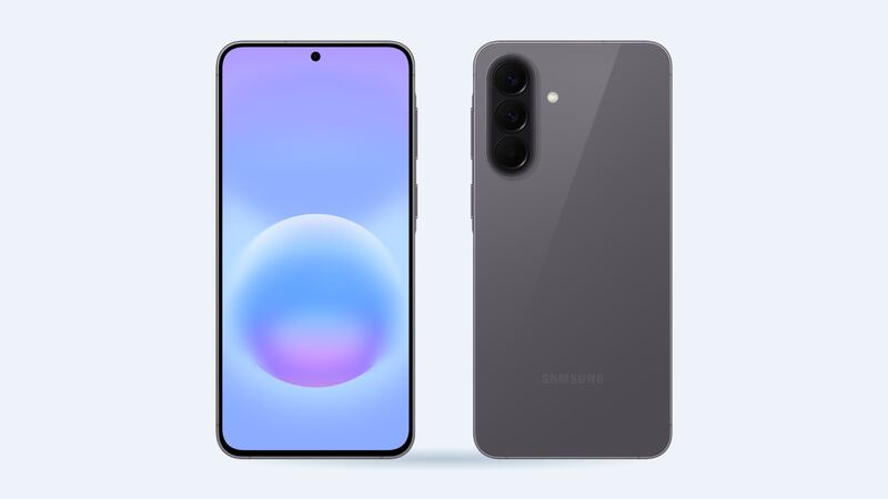 Galaxy A57 5G in gray, front and back