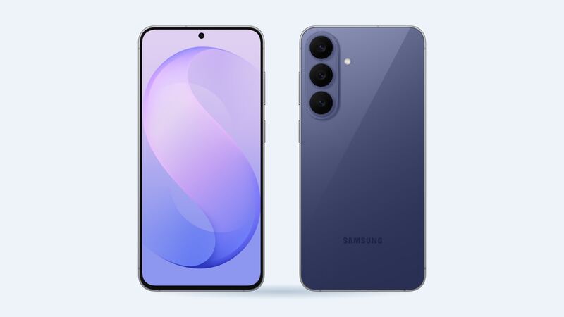 Galaxy S26 FE in navy, front and back