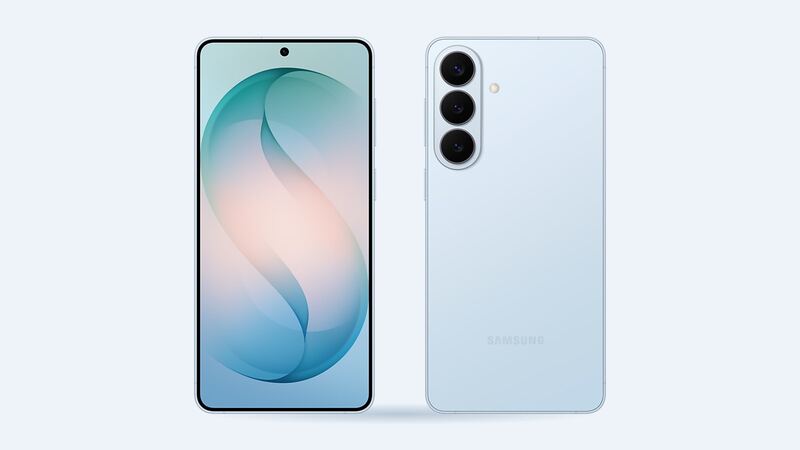 Galaxy S26+ in Sky Blue, front and back