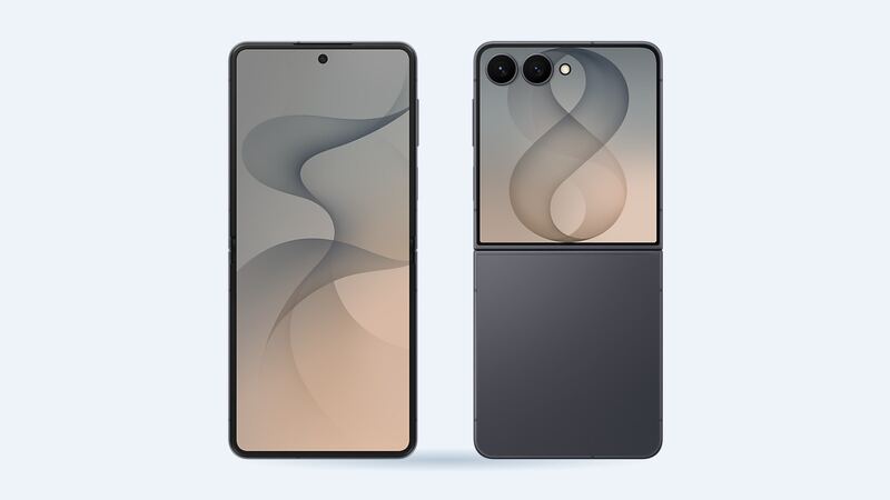 Galaxy Z Flip8 in Graphite, open inner screen and closed back