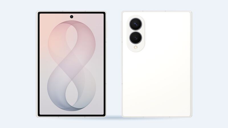 Galaxy Z Fold8 in Cream, cover screen and back