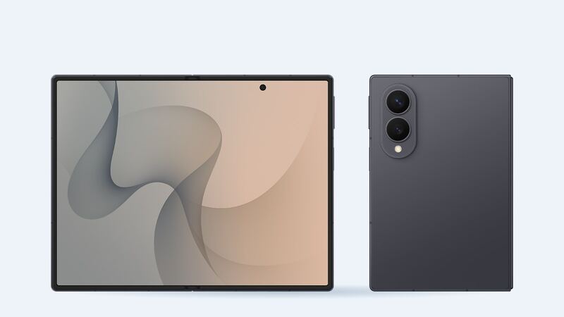 Galaxy Z Fold8 in Graphite, unfolded inner screen and back