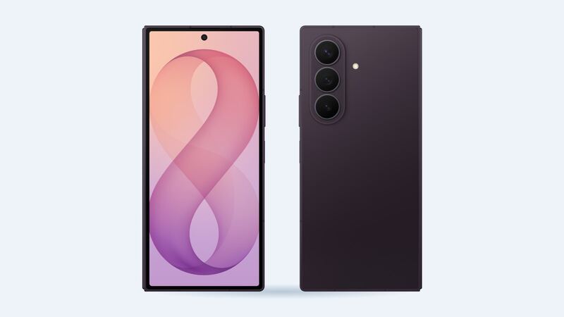Galaxy Z Fold8 Ultra in violet, cover screen and back