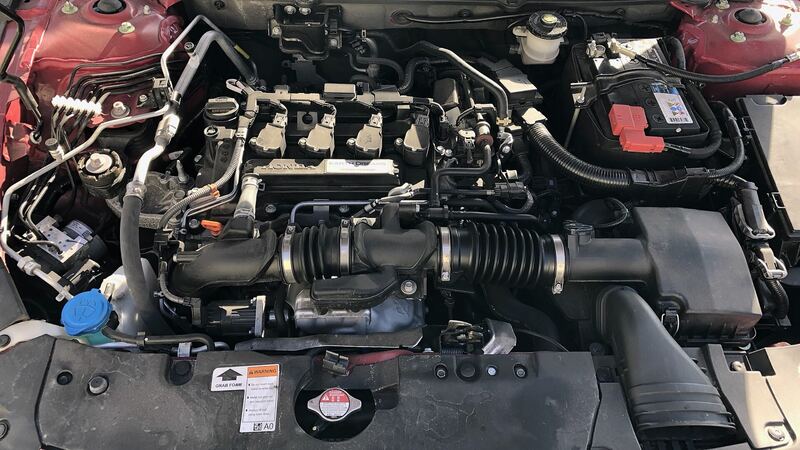 Honda Accord 1.5-liter turbo engine bay with the hood open