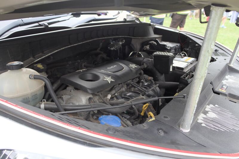 Hyundai Tucson engine compartment with the hood open