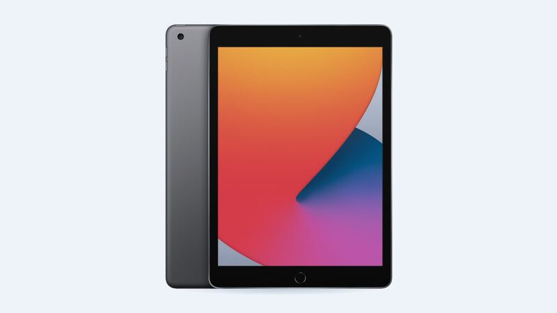 iPad 8th generation in space gray, back and front