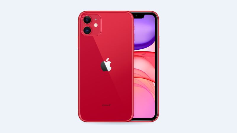 iPhone 11 in (PRODUCT)RED, back and front