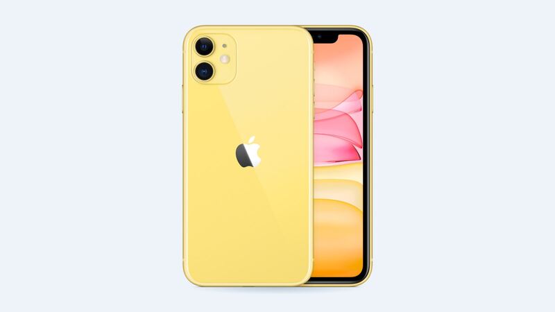 iPhone 11 in yellow, back and front