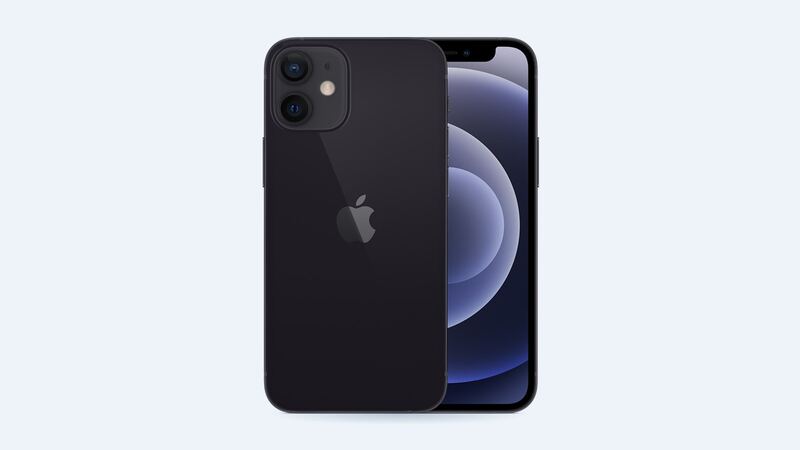 Black iPhone 12 mini, front and back
