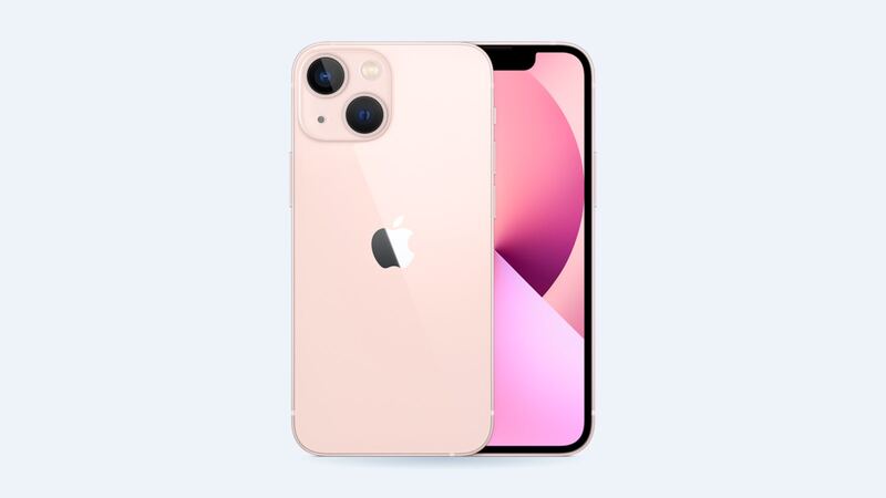 Pink iPhone 13 mini, front and back