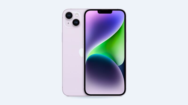 iPhone 14 Plus in purple, back and front