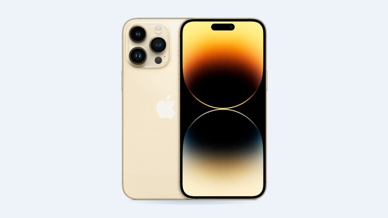 iPhone 14 Pro Max in gold, back and front