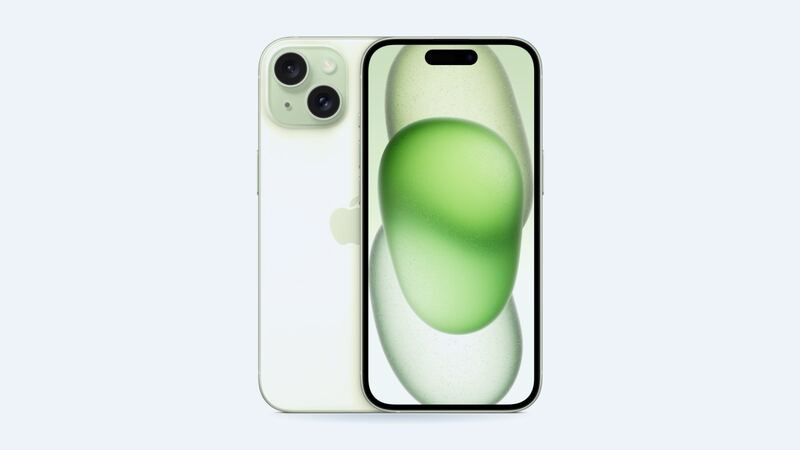 iPhone 15 in green, back and front