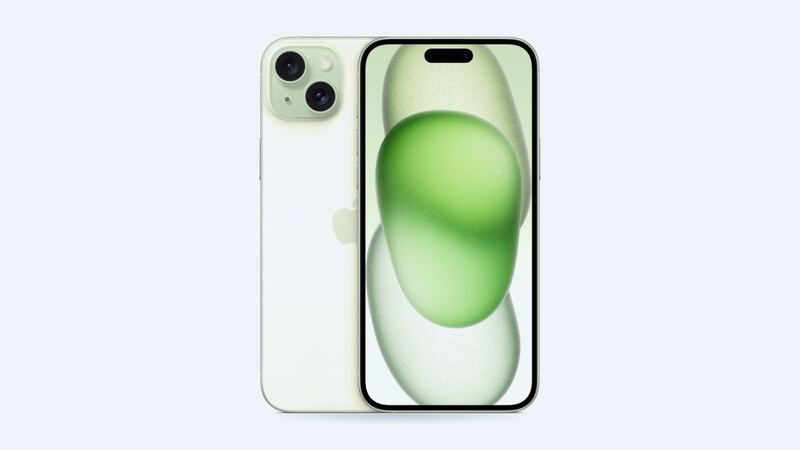 Green iPhone 15 Plus, back and front