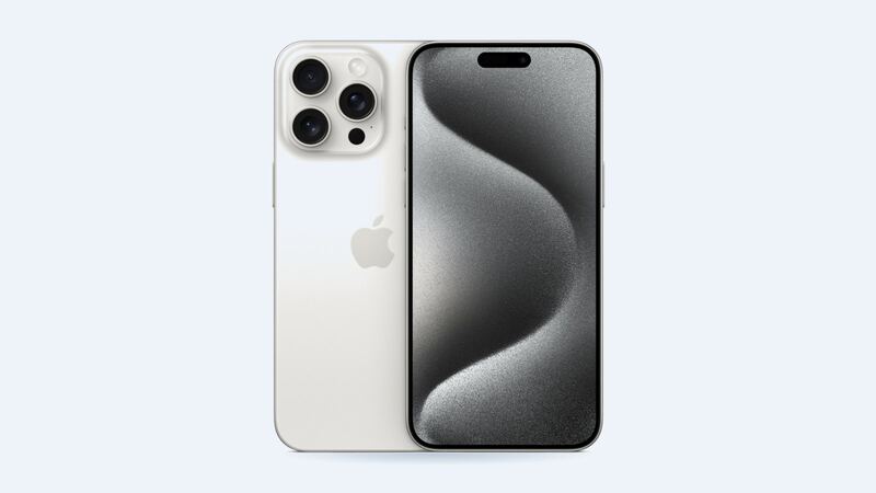 White titanium iPhone 15 Pro Max, back and front