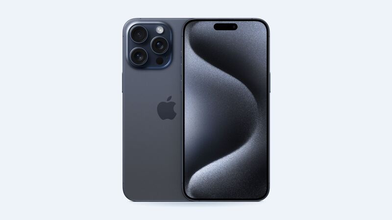 Blue titanium iPhone 15 Pro Max, back and front