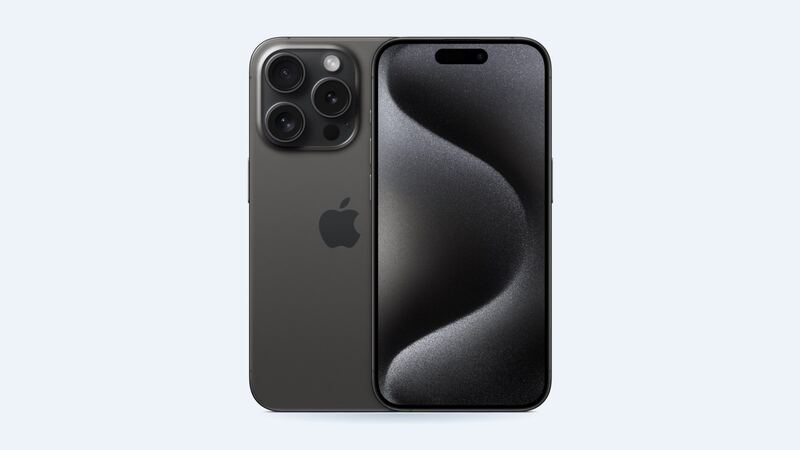 Black titanium iPhone 15 Pro, back and front