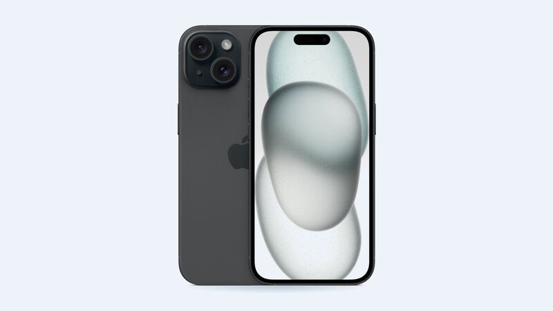iPhone 15 in black, back and front