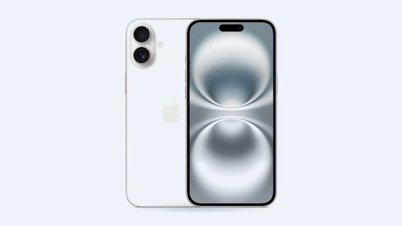 iPhone 16 Plus in white, front and back