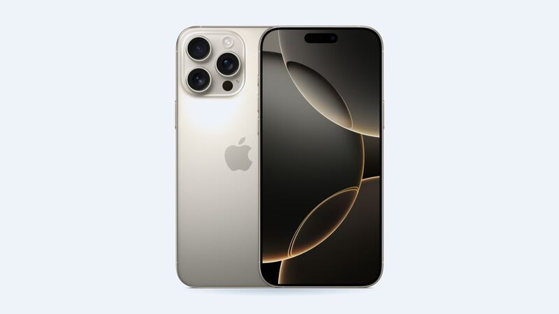Natural titanium iPhone 16 Pro Max, front and back
