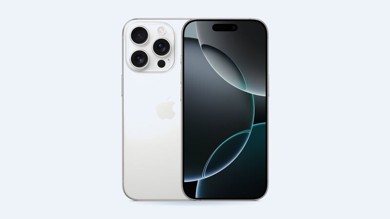 White titanium iPhone 16 Pro, front and back