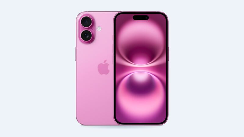 iPhone 16 in pink, front and back