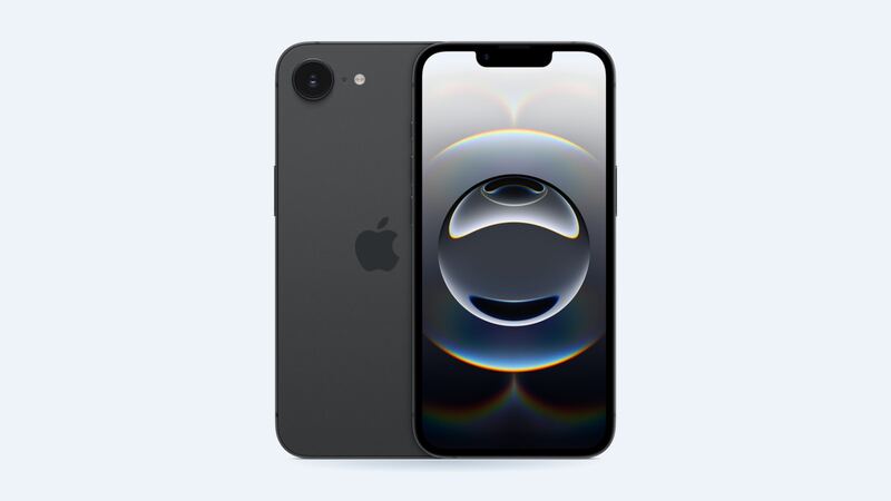 Black iPhone 16e, front and back