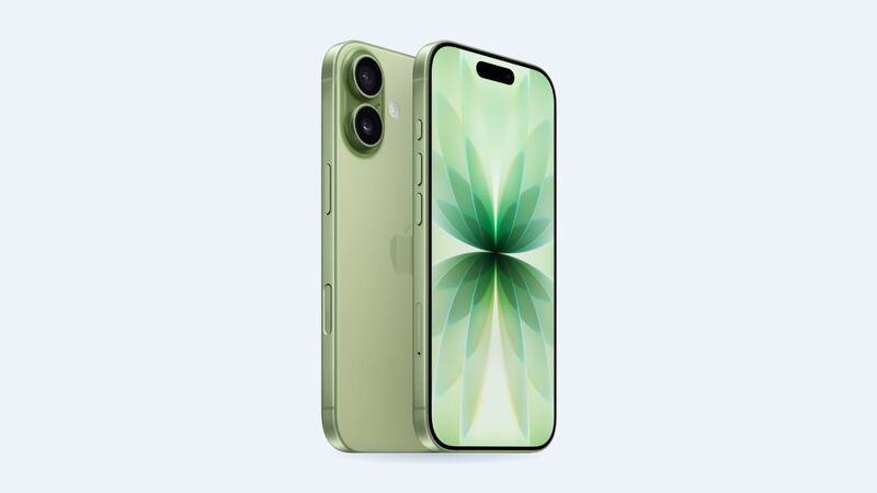 iPhone 17 in sage, front and back