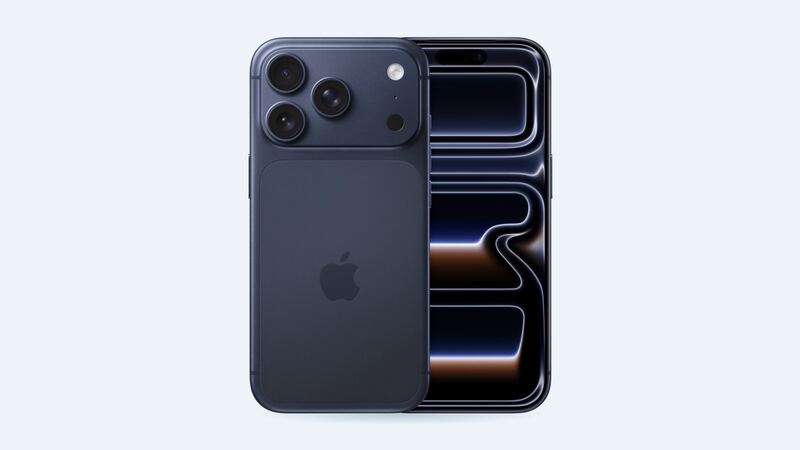 iPhone 17 Pro in deep blue, front and back