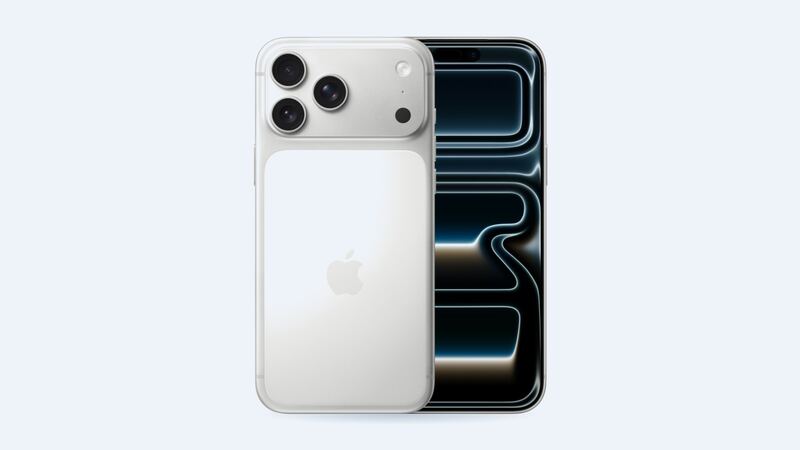 Silver iPhone 17 Pro Max, front and back
