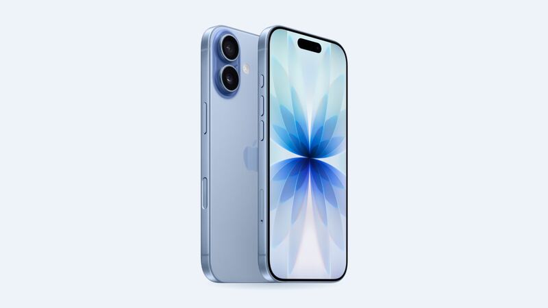 iPhone 17 in mist blue, front and back