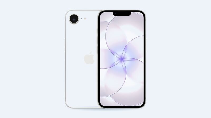 iPhone 17e in white, front and back