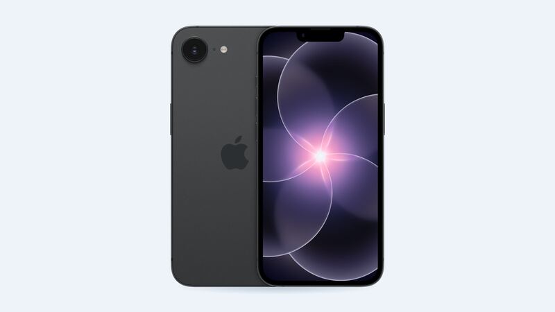 iPhone 17e in black, front and back