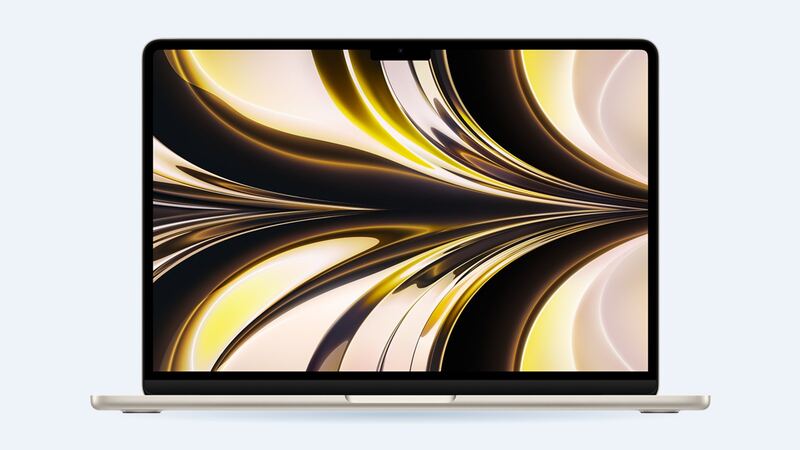 MacBook Air 13-inch (M2, 2022) in starlight, lid open