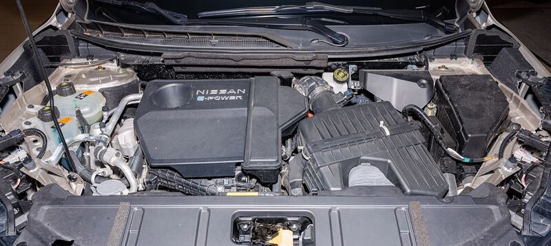 Nissan 1.5L turbo e-Power engine bay with the hood open (similar vehicle)