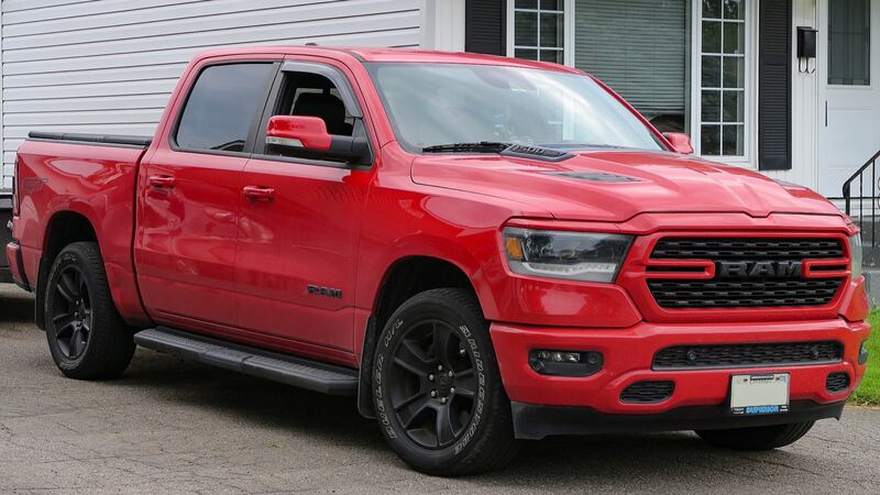 Red 2022 Ram 1500 Sport GT pickup, front right view