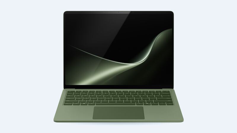 Surface Laptop (8th Edition) 13.8-inch in Jade green, open front view, official Microsoft image