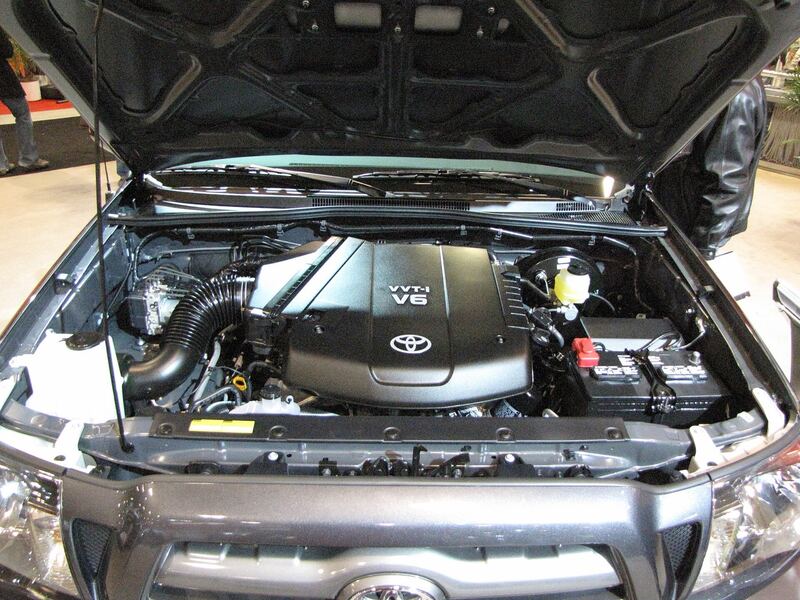 2010 Toyota Tacoma V6 engine bay with the hood open