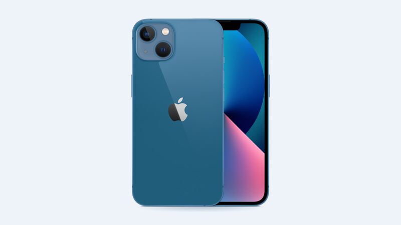 iPhone 13 in blue, back and front