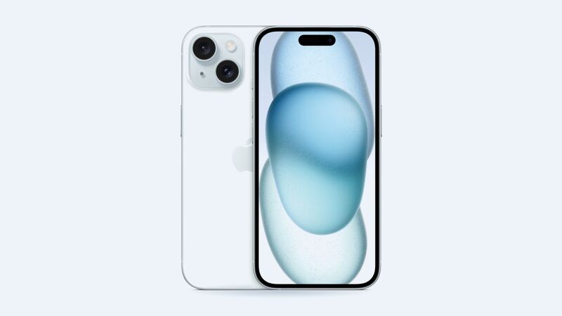 iPhone 15 in blue, back and front